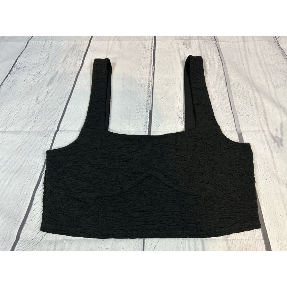 Good American Wide Strap Scrunch Crop Top Women 2XL Black Textured